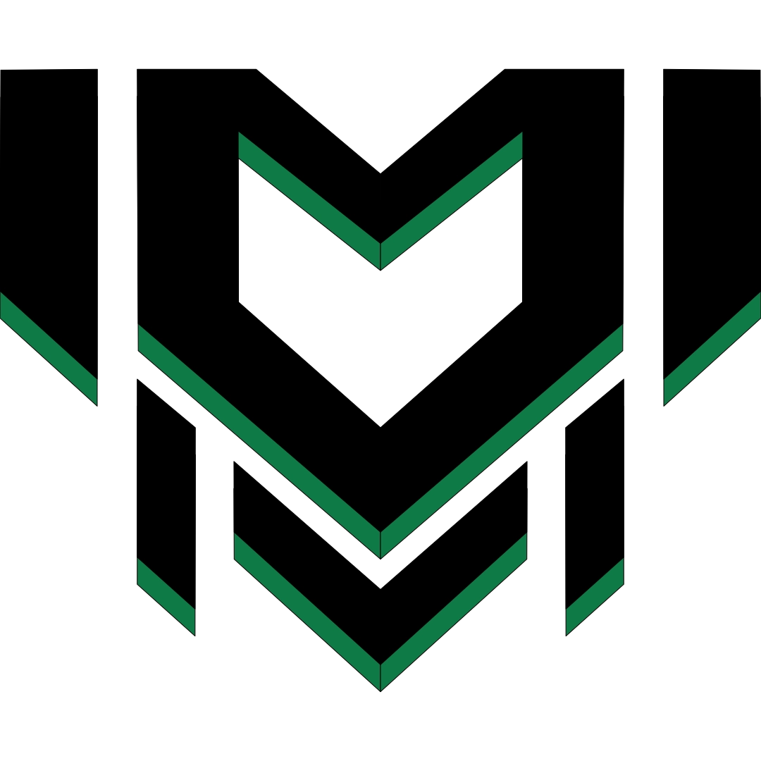 Green chevron arrows pointing downward on a black background.