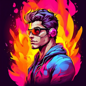 A stylized illustration of a man in sunglasses and a hoodie, with vibrant flames in the background, captures the intense energy of Esports.